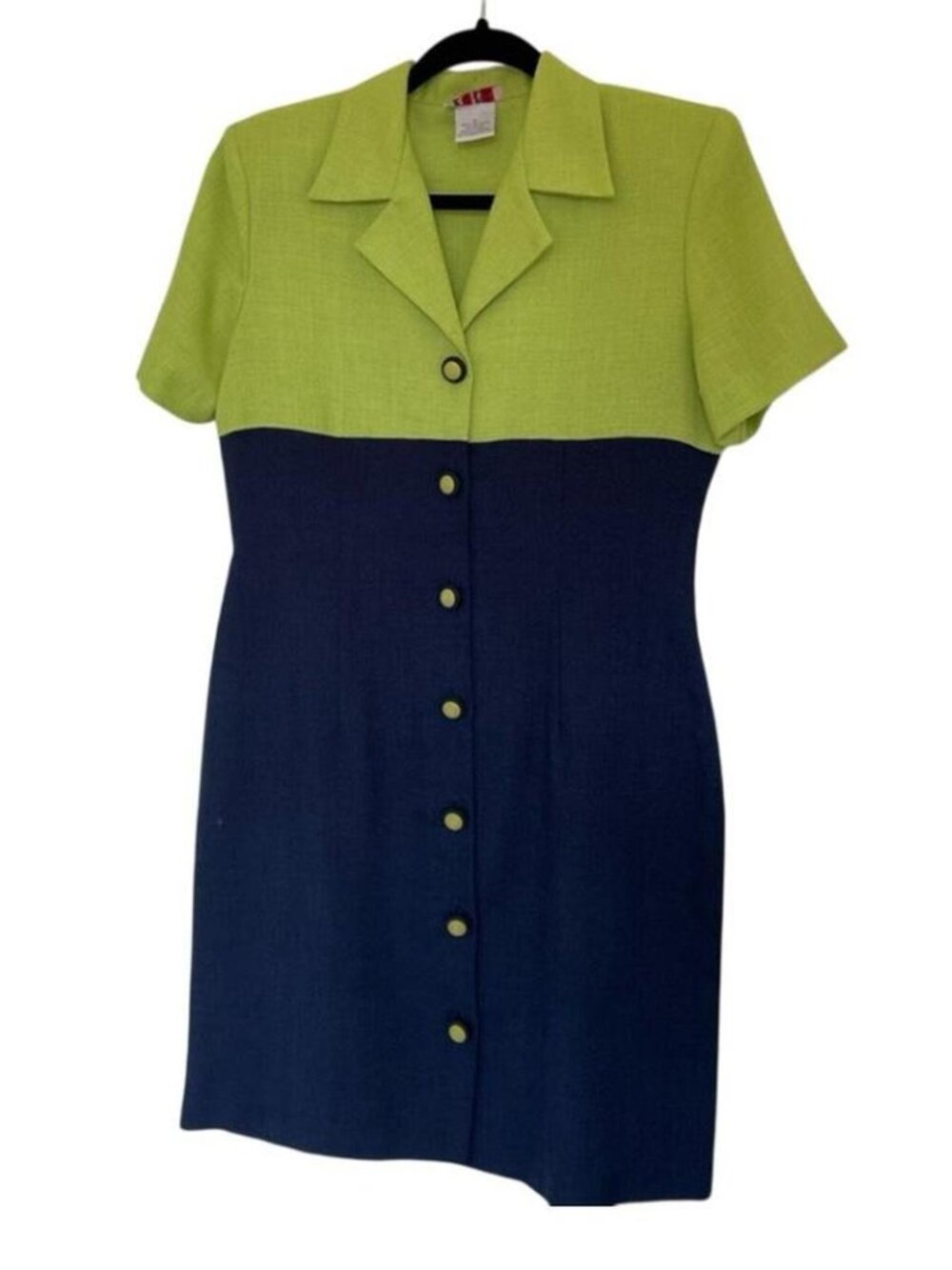 r&k originals vintage color block button dress navy and lime green